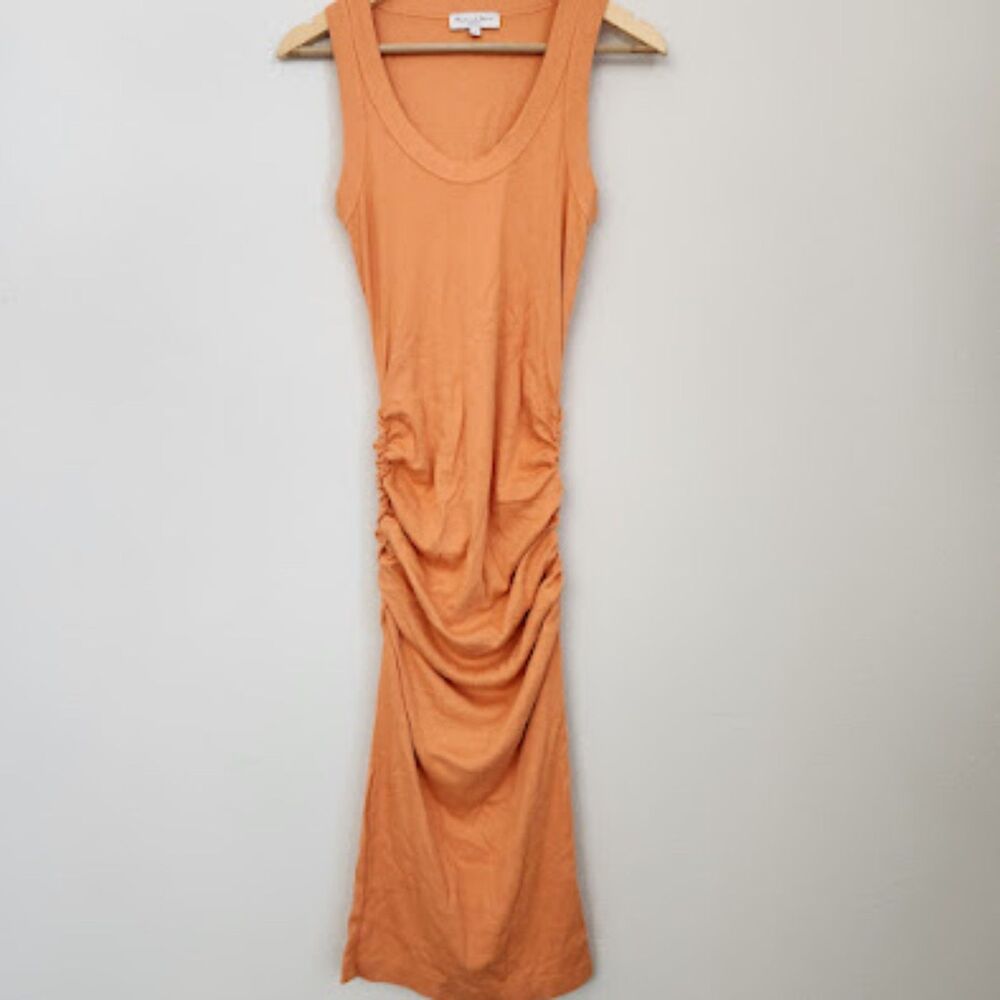 Michael Stars Orange Ruched Midi Tank Dress